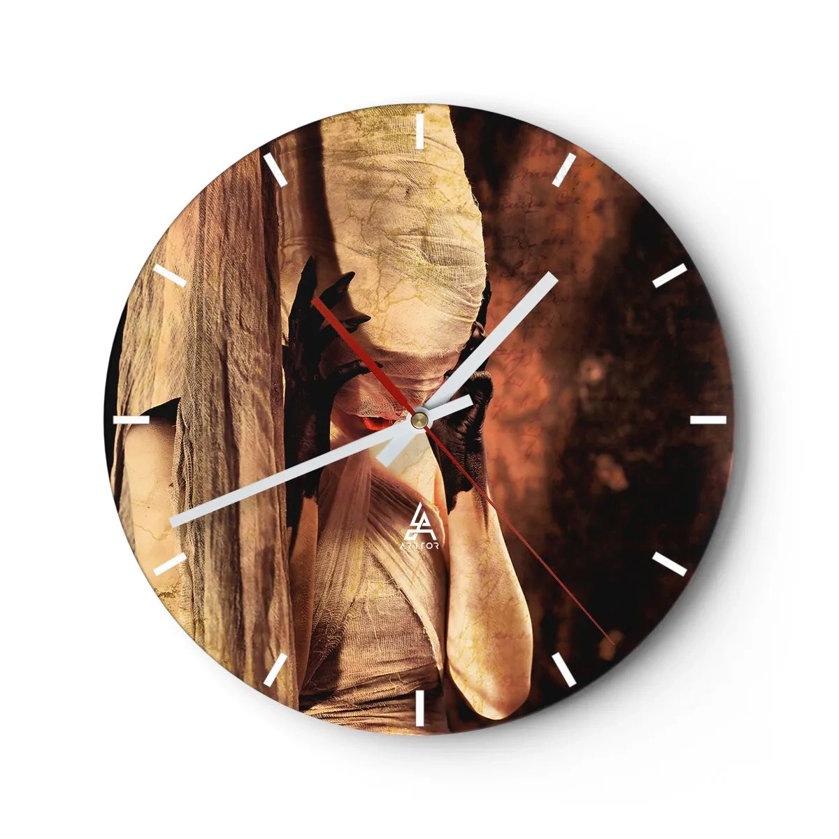 Wall clock - Clock on glass - A figure wrapped in bandages in an artistic light - 30x30cm - Between Good and Evil - Modern wall decoration for the living room, kitchen, and bedroom ARTTOR