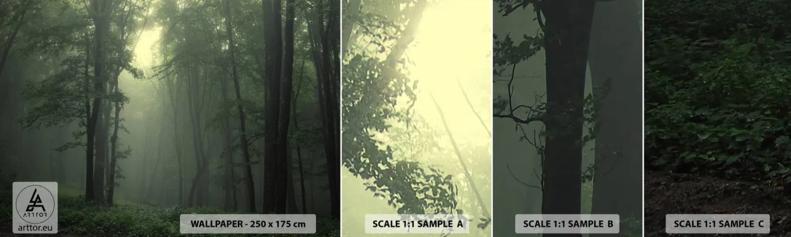 Photo Wallpaper Sample Self-Adhesive Deluxe Sticker - Before It Wakes Up - Landscape, Forest, Nature - 100x30 cm