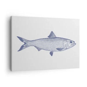 Canvas picture - Illustration of a fish in shades of blue on a light background - 70x50cm - Greetings From Northern Seas - Modern wall decoration for the living room and bedroom ARTTOR
