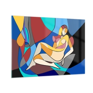 Glass picture - Cubist woman in an abstract composition - 70x50cm - Cubist Nude - Modern wall decoration for the living room and bedroom ARTTOR