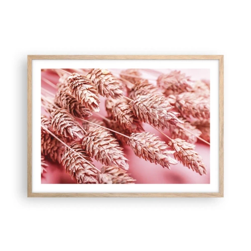 Poster in light oak frame - Flowery Cascade in Pink - 70x50 cm