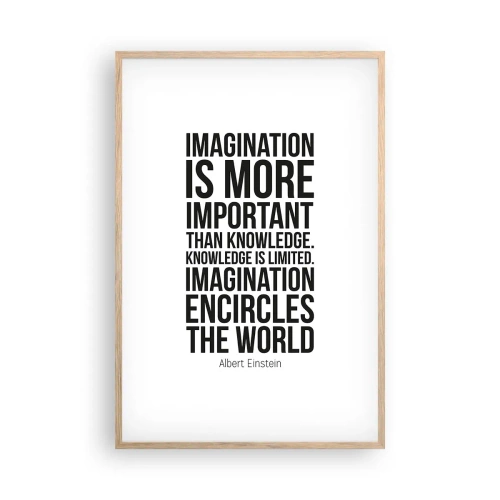 Poster in light oak frame - Einstein about Power of Imagination - 61x91 cm
