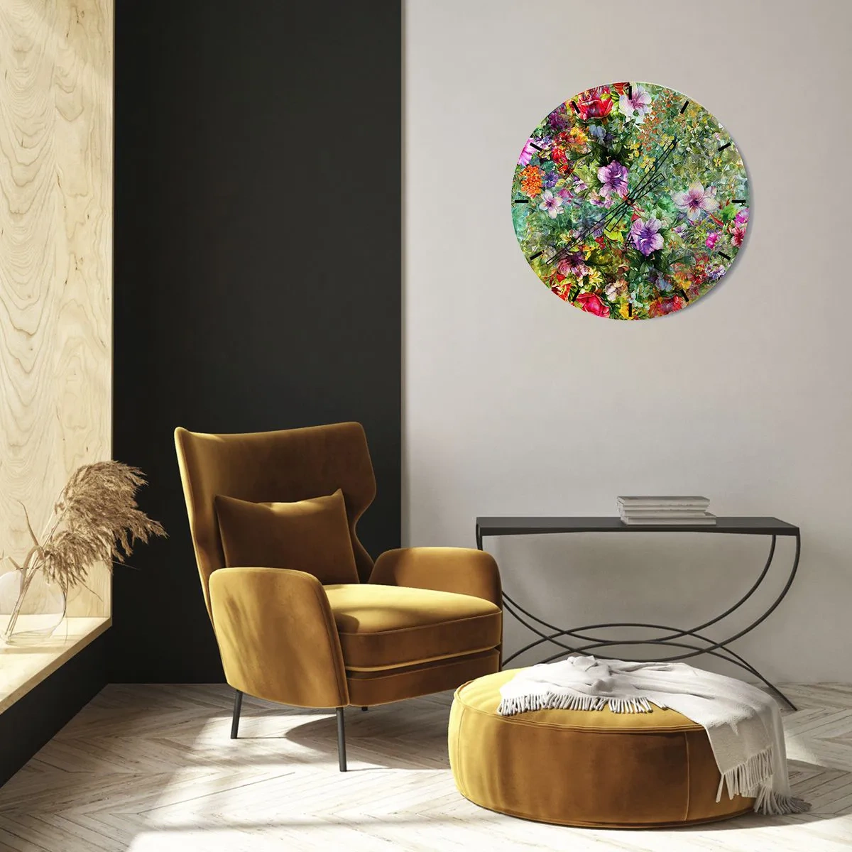 Wall clock - Clock on glass - Lost in the Flowers - 30x30 cm