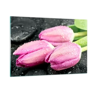 Glass picture - Three Lilacs on a Black Stone - 120x80 cm