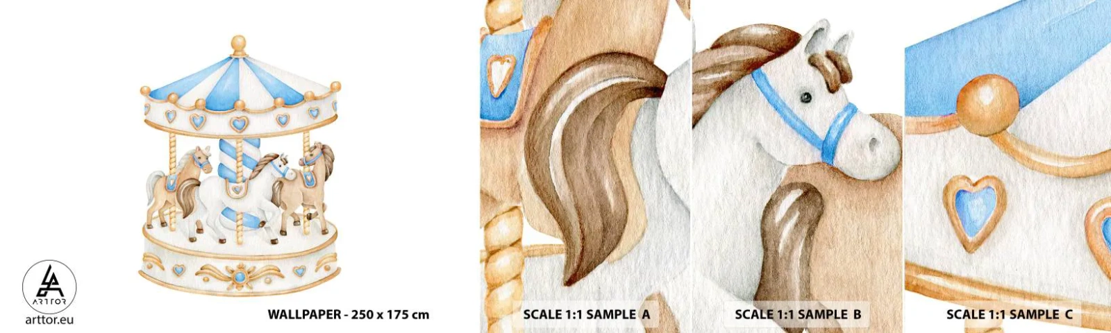 Photo Wallpaper Sample Self-Adhesive Deluxe Sticker - Sweet Childhood - Horses, Merry-go-round, Children's - 100x30 cm