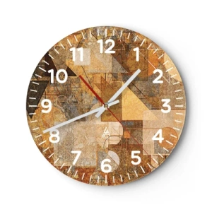 Wall clock - Clock on glass - Cubist Study in Brown - 30x30 cm