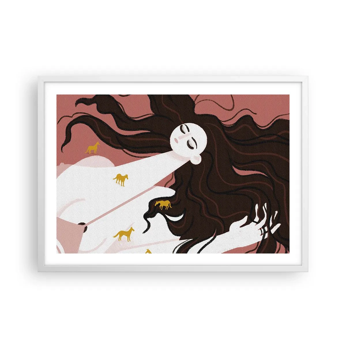 Poster in white frmae - Dream of a Golden Horse - 70x50 cm
