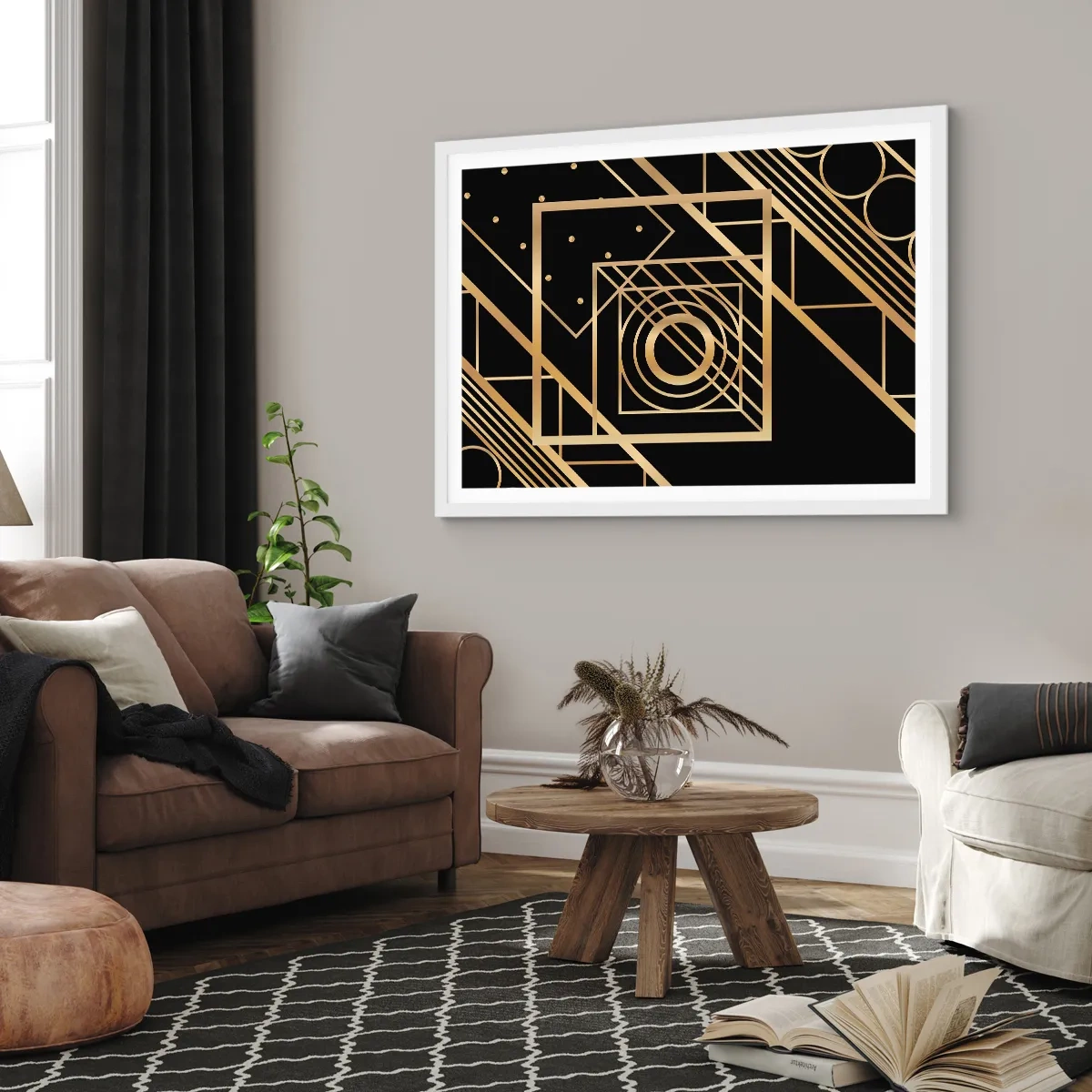 Poster in white frmae - Golden Geometry - 100x70 cm