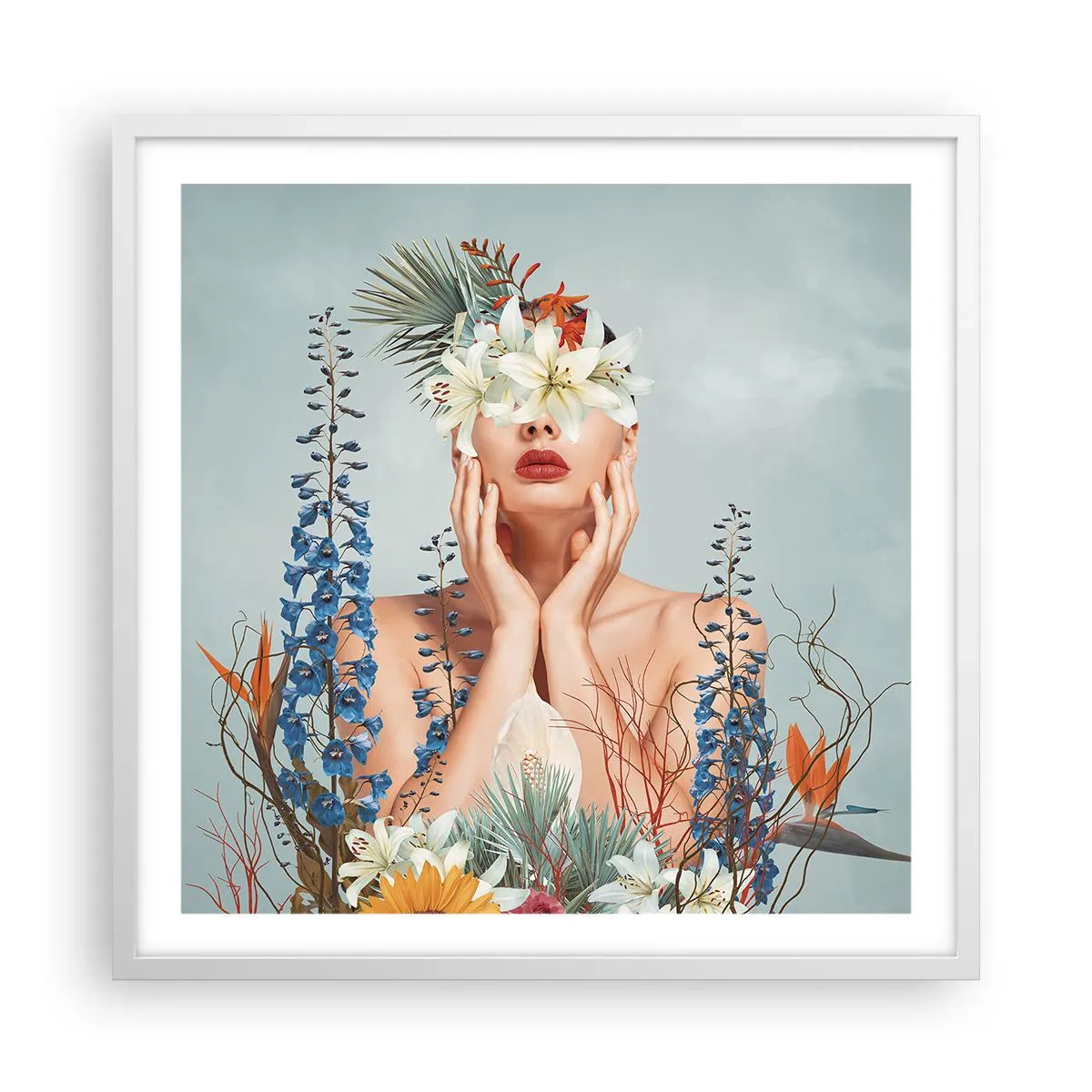 Poster in white frmae - Woman – Flower - 60x60 cm