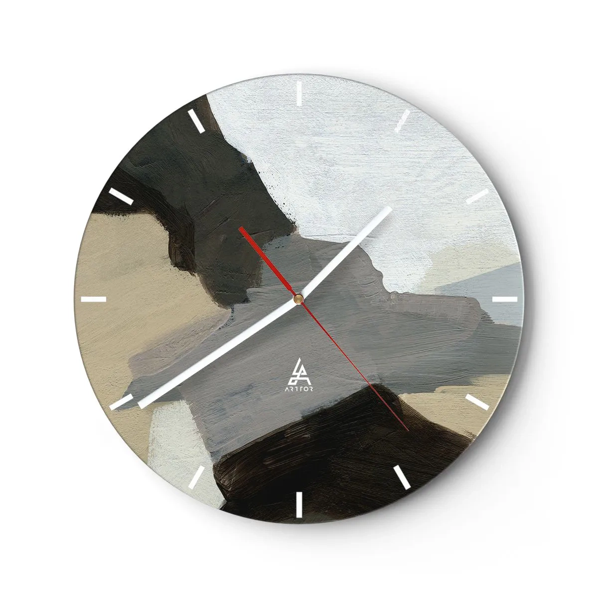 Wall clock - Clock on glass - Abstract: Crossroads of Grey - 40x40 cm