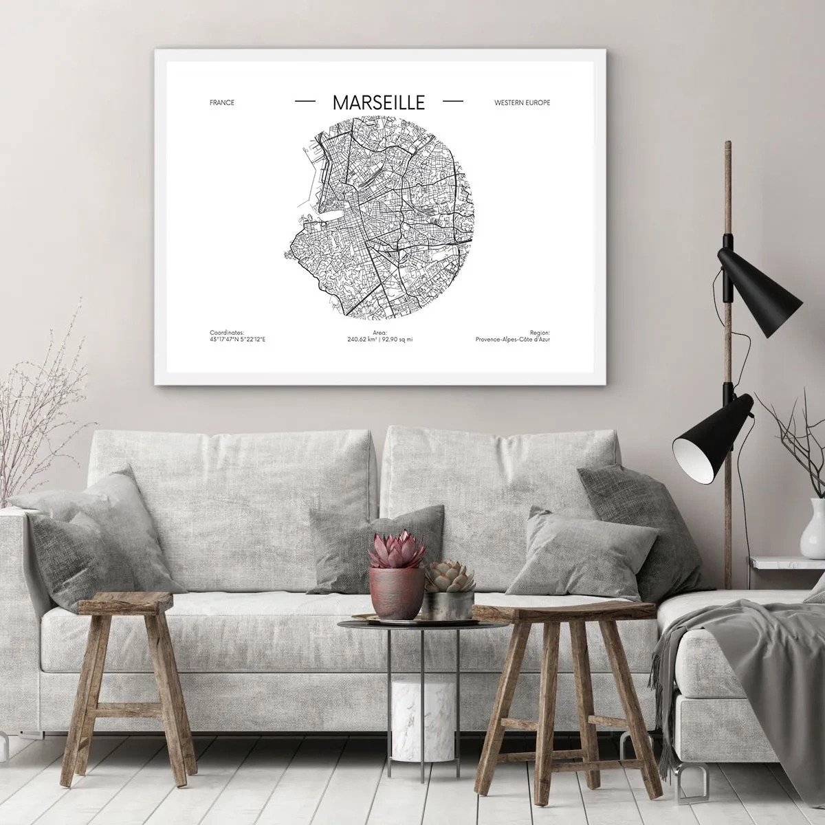 Poster in white frmae - Anatomy of Marseille - 91x61 cm