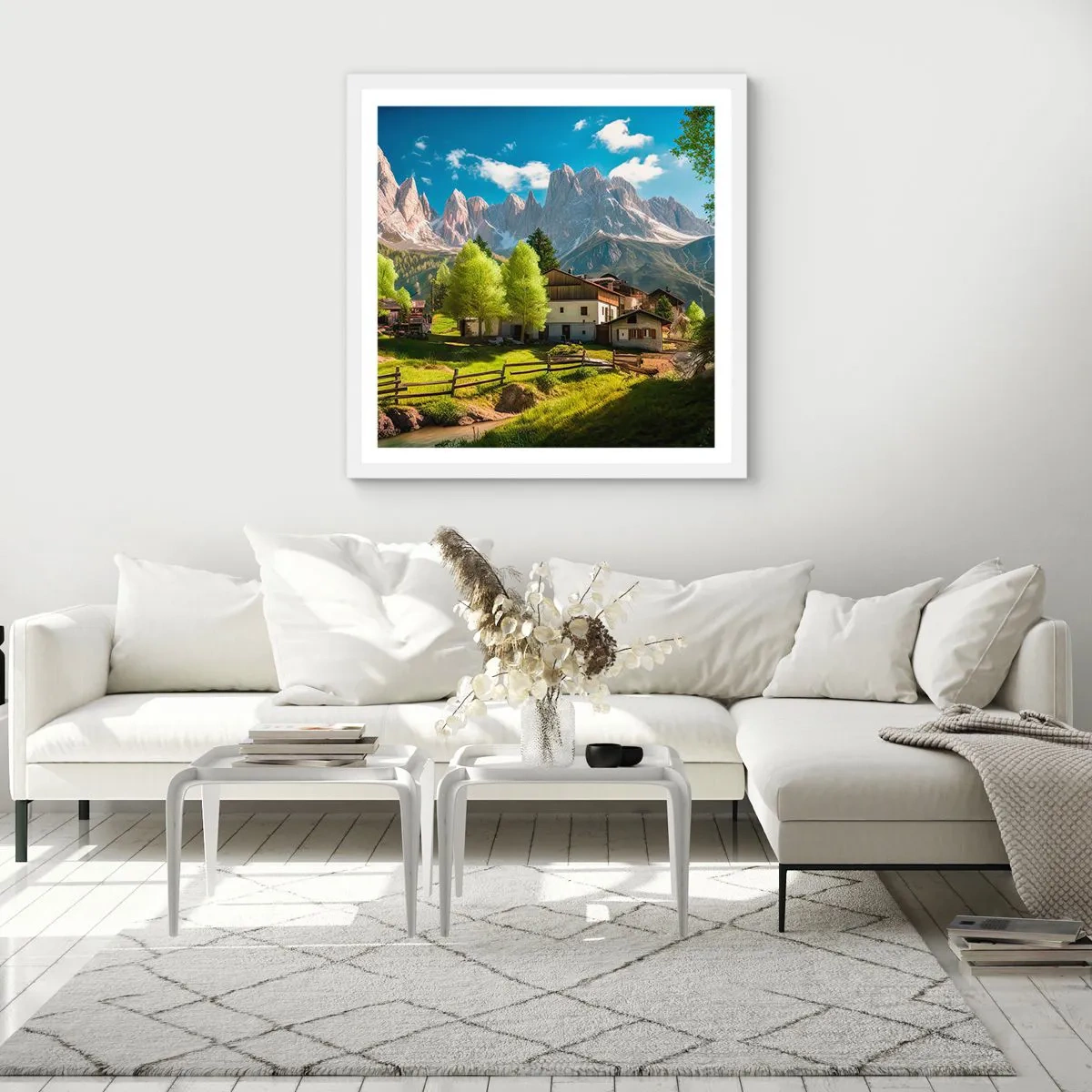 Poster in white frmae - Alpine Idyll - 60x60 cm