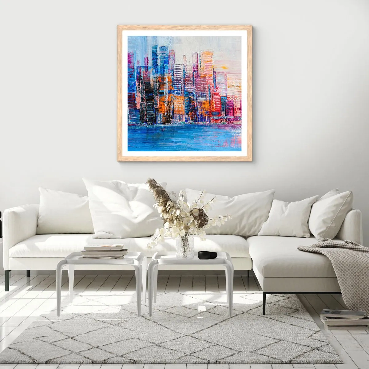 Poster in light oak frame - Joyful Metropolis - 60x60 cm