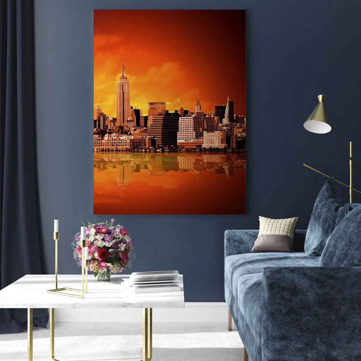 Glass picture - Big City Panorama in Brown and Yellow - 70x100 cm