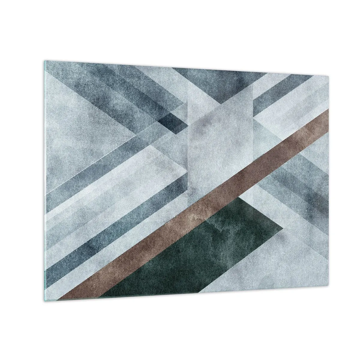 Glass picture - Geometric abstraction in cool tones with a dark green accent - 70x50cm - Refined Elegance of Geometry - Modern wall decoration for the living room and bedroom ARTTOR