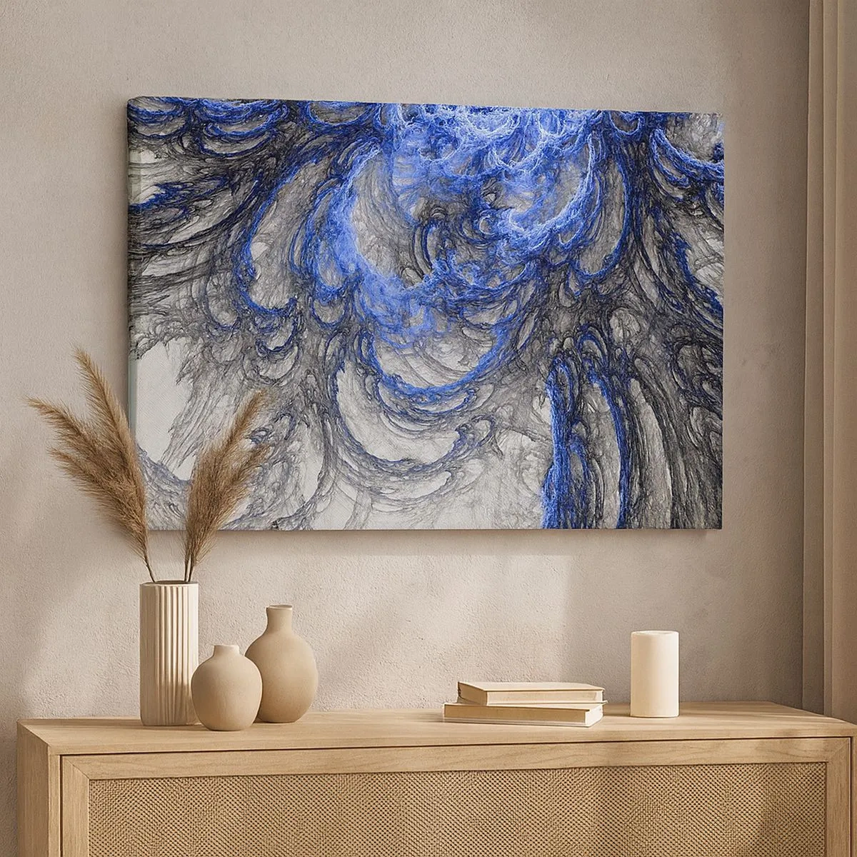 Canvas picture - Abstract waves in shades of blue and gray - 70x50cm - Birth of a Wave - Modern wall decoration for the living room and bedroom ARTTOR