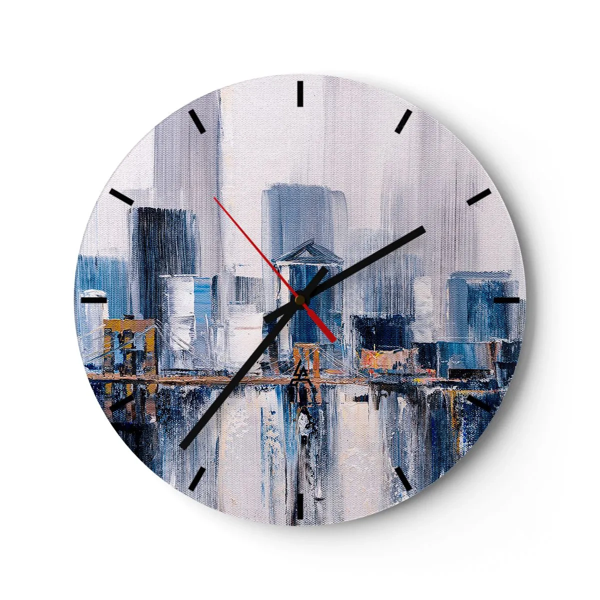 Wall clock - Clock on glass - Impressionistic panorama of the city with skyscrapers and a bridge - 30x30cm - New York Impression - Modern wall decoration for the living room, kitchen, and bedroom ARTTOR