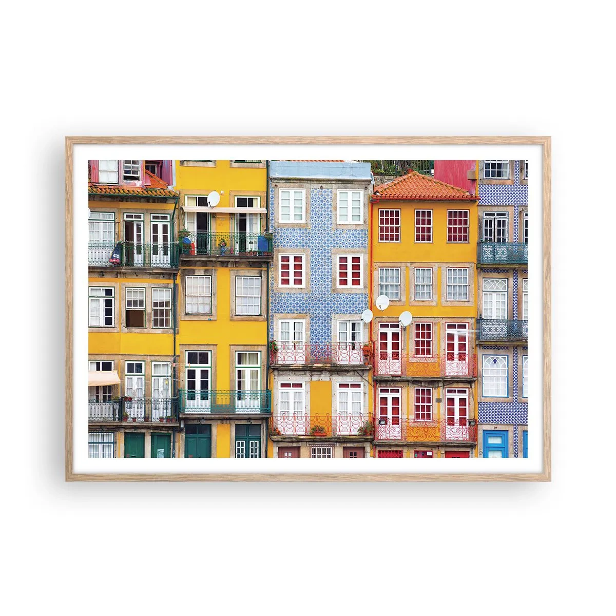 Poster in light oak frame - Colours of Old Town - 100x70 cm