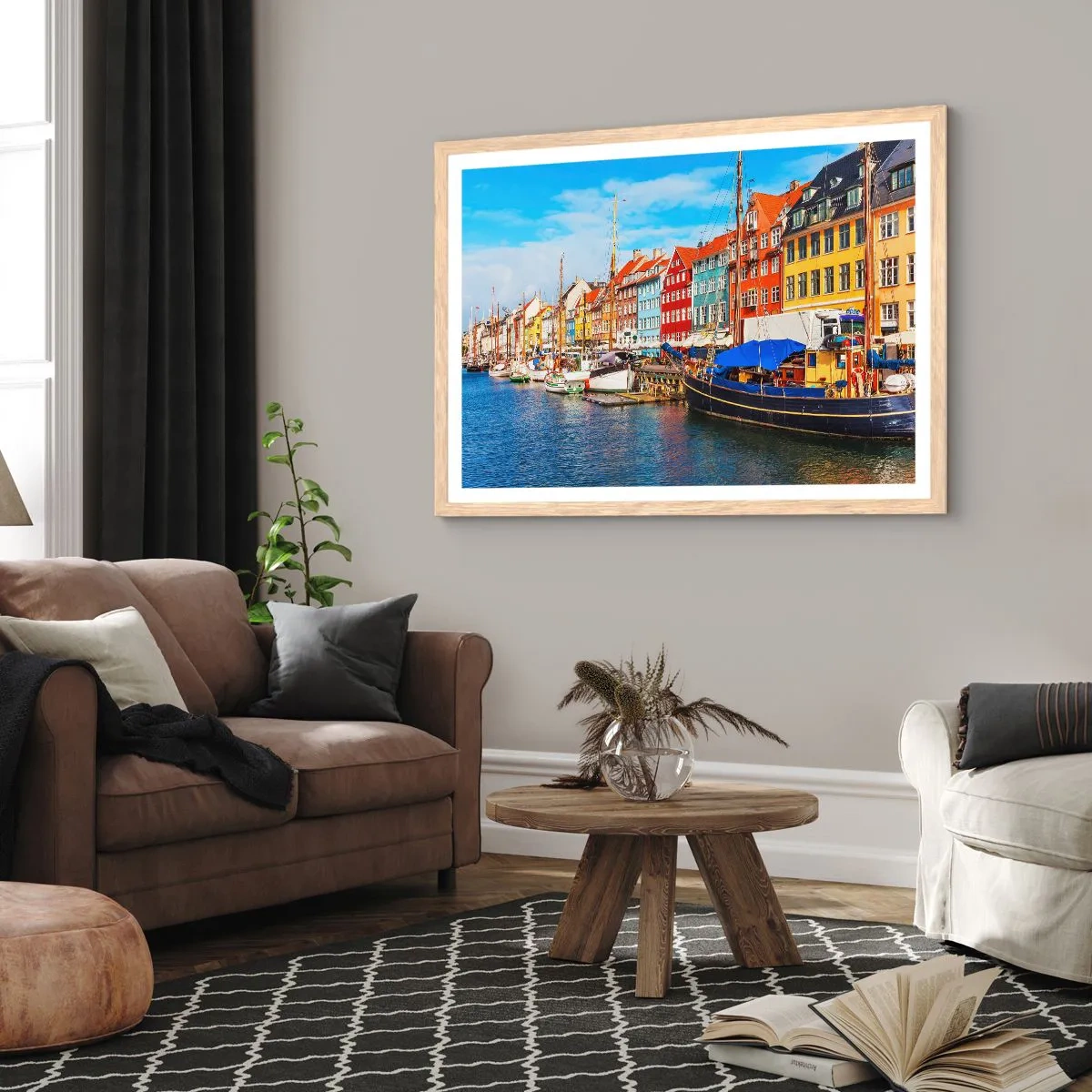 Poster in light oak frame - Joyful Coast - 100x70 cm