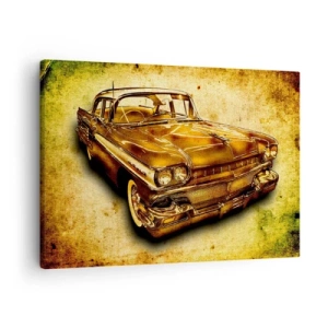 Canvas picture - A golden classic retro car on a vintage background with an aged effect. - 70x50cm - Unfading Beauty of Classics - Modern wall decoration for the living room and bedroom ARTTOR
