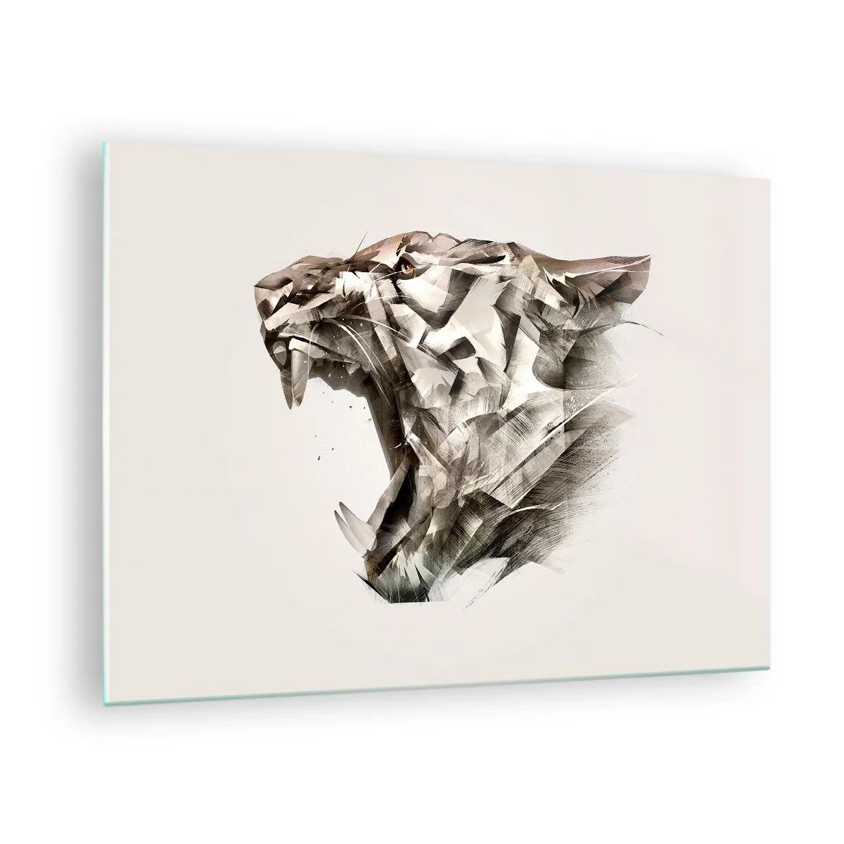 Glass picture - Geometric illustration of a roaring tiger on a light background - 70x50cm - You Know Who Is in Charge - Modern wall decoration for the living room and bedroom ARTTOR