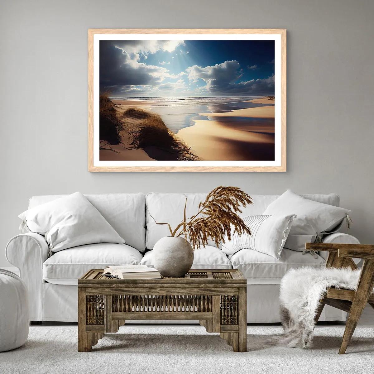 Poster in light oak frame - Beach, Wild Beach - 50x40 cm