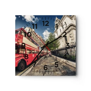 Wall clock - Clock on glass - London Street in Grey and Red - 30x30 cm