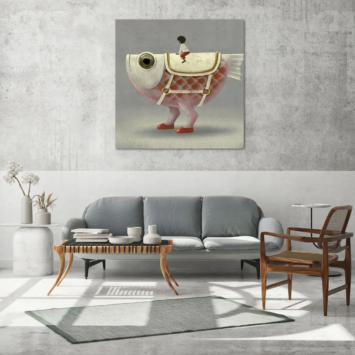 Glass picture - Fish Jockey - 70x70 cm