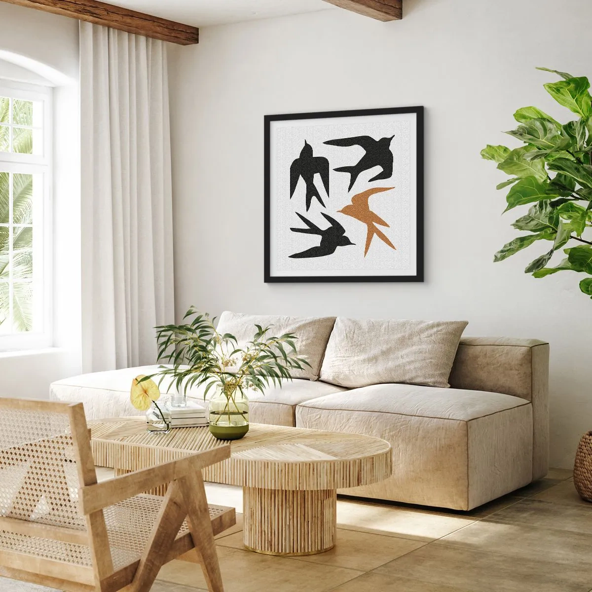 Poster in black frame - Swallows at Play - 30x30 cm