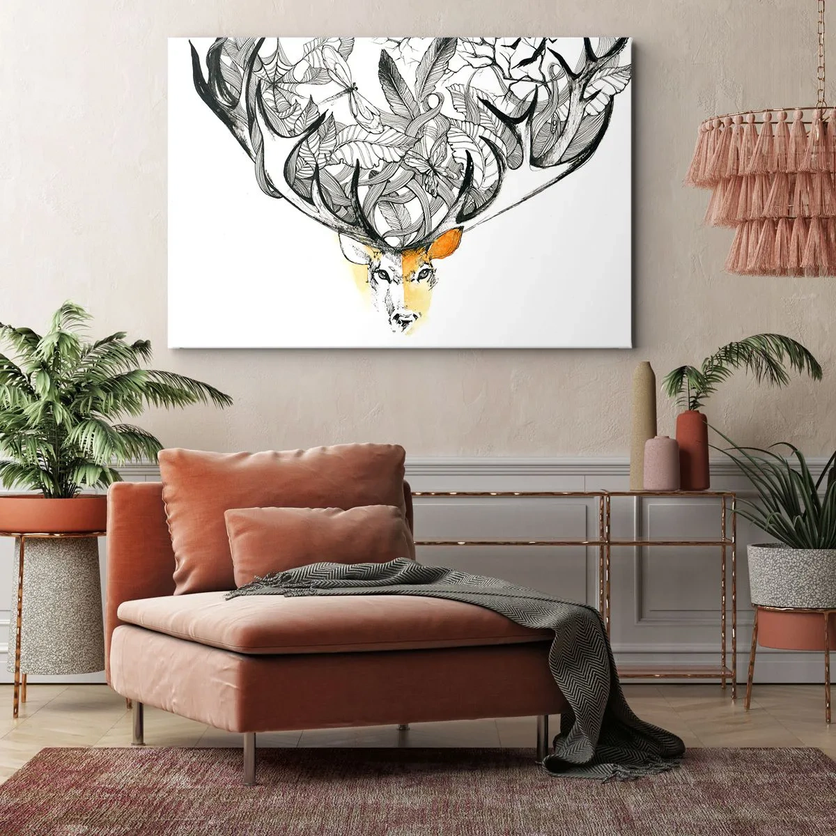 Canvas picture - Subtle deer graphic with decorative antlers - 70x50cm - Cornucopia - Modern wall decoration for the living room and bedroom ARTTOR