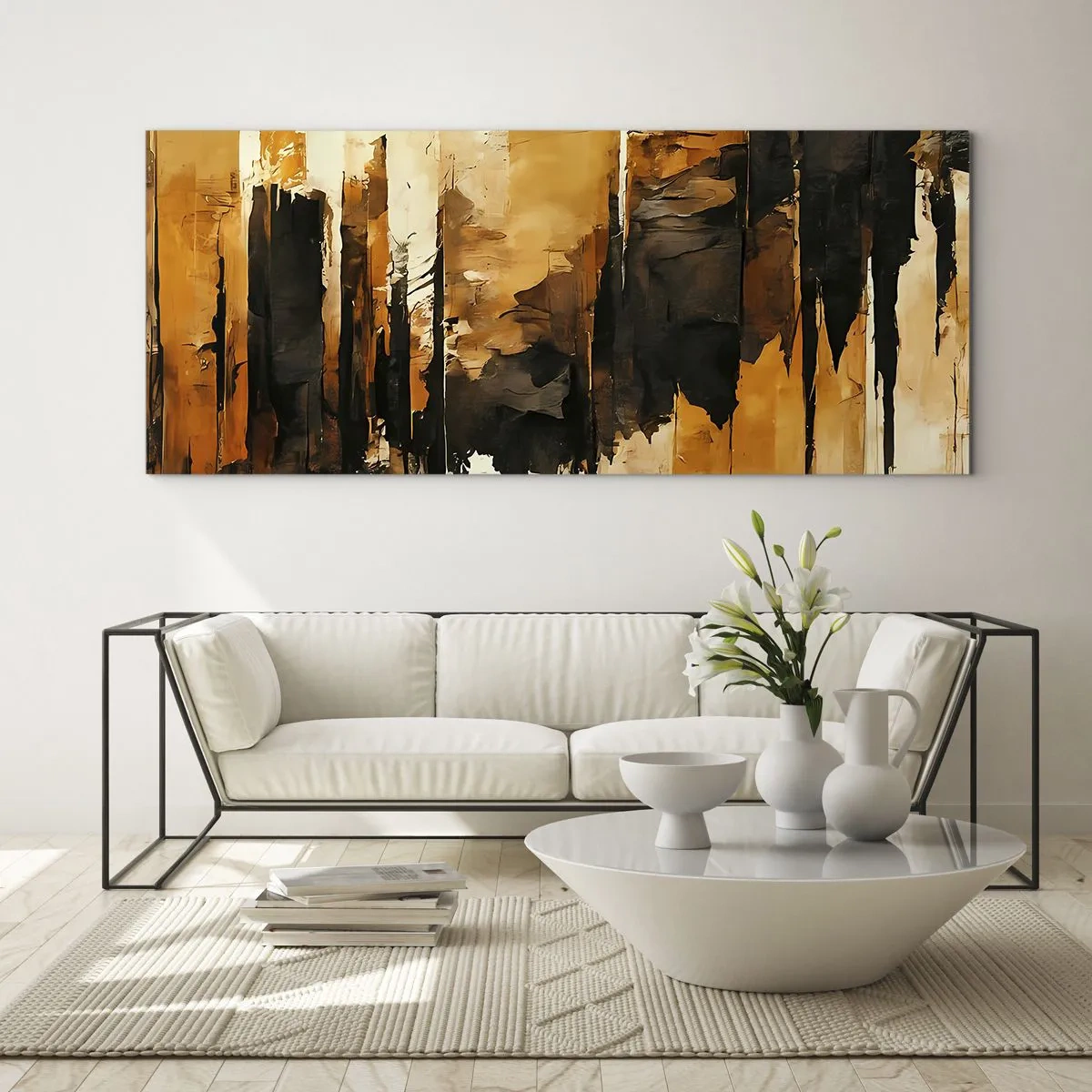 Glass picture - Harmony of Black and Gold - 100x40 cm