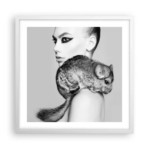 Poster in white frmae - Lady with a Chinchilla - 50x50 cm