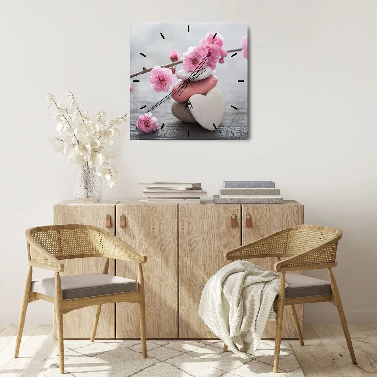Wall clock - Clock on glass - Bliss with Cherry Blossom - 30x30 cm