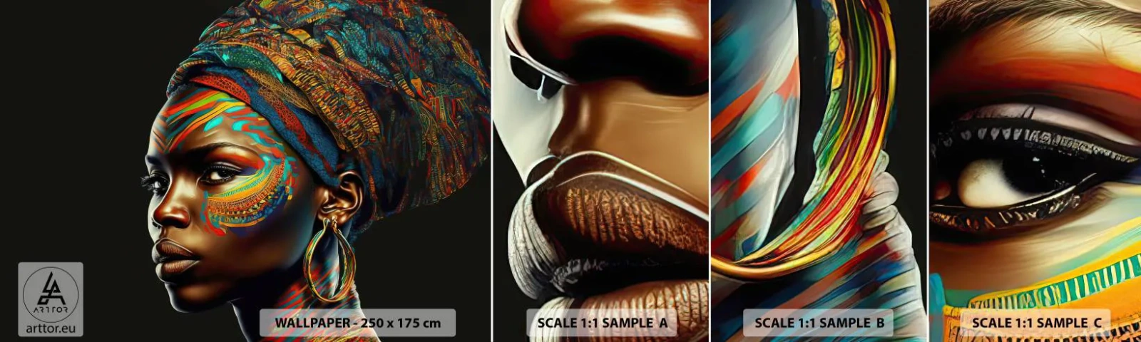 Photo Wallpaper Sample Self-Adhesive Deluxe Sticker - African Queen - Turban, Tribes, African American - 100x30 cm