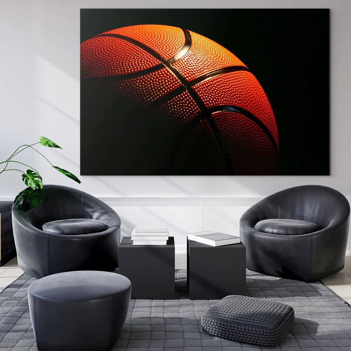 Glass picture - Orange basketball on a dark background - 70x50cm - Beautiful Like a Planet - Modern wall decoration for the living room and bedroom ARTTOR