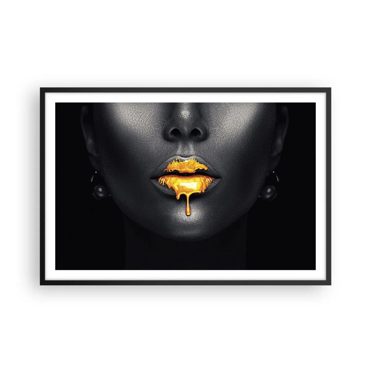 Poster in black frame - Golden Lips - 91x61 cm