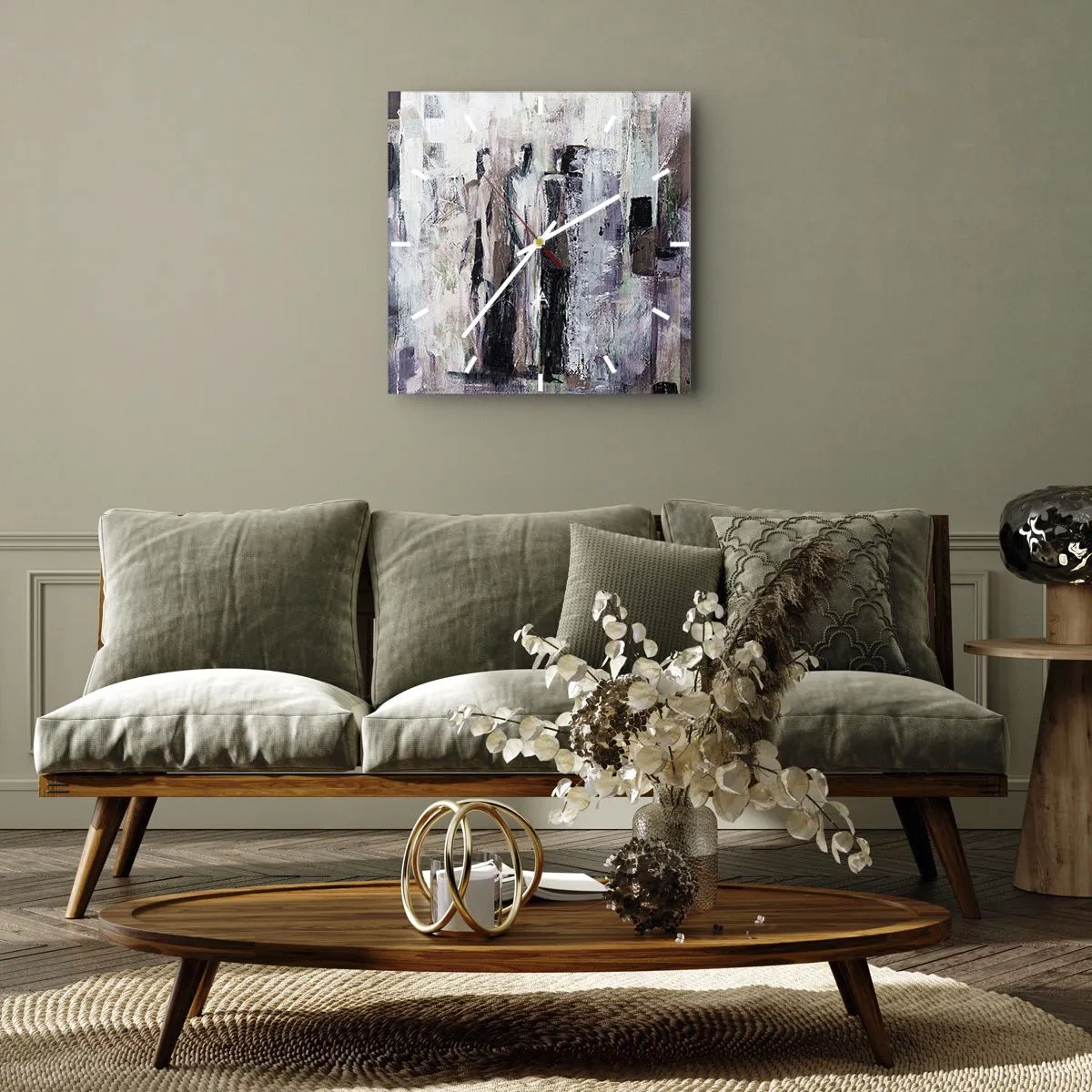 Wall clock - Clock on glass - Mysterious Trio - 30x30 cm