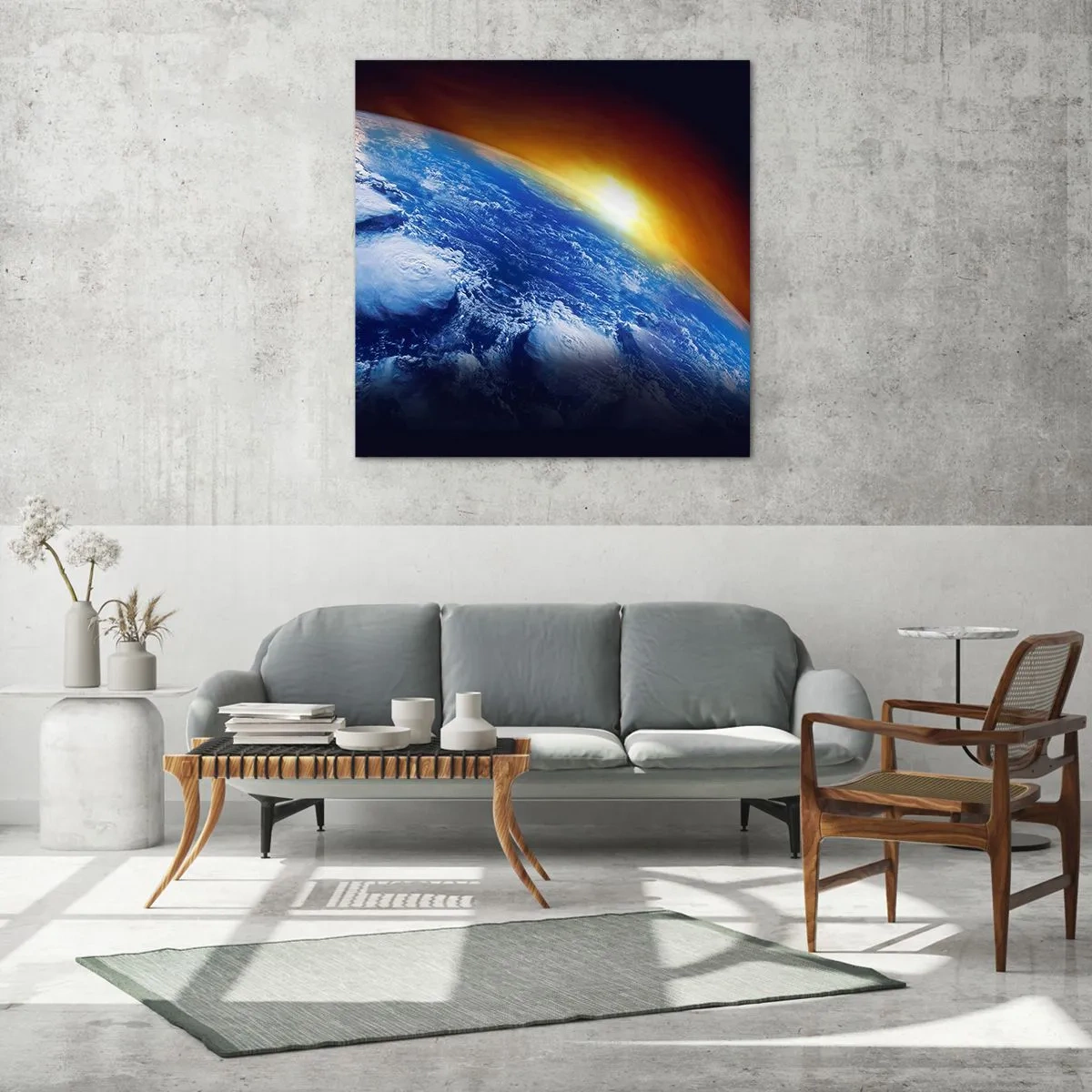 Glass picture - Sunrise by the Blue Planet - 40x40 cm