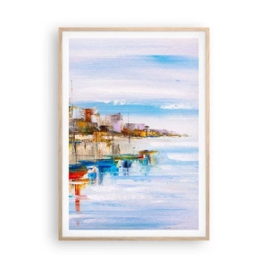 Poster in light oak frame - Multicolour Town Marina - 70x100 cm