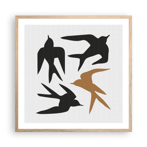 Poster in light oak frame - Swallows at Play - 60x60 cm