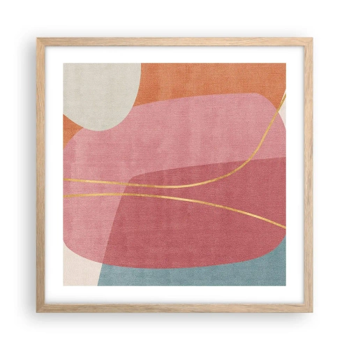 Poster in light oak frame - Pastel Composition with a Golden Note - 50x50 cm