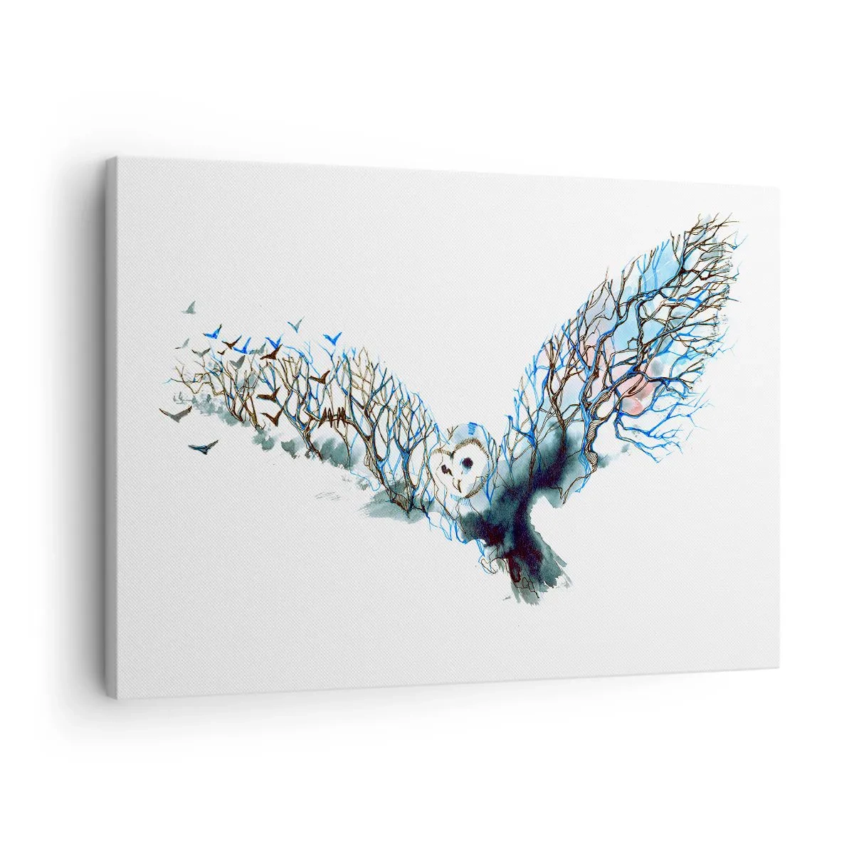 Canvas picture - Artistic graphic of an owl with spread wings - 70x50cm - On Wings of a Forest - Modern wall decoration for the living room and bedroom ARTTOR