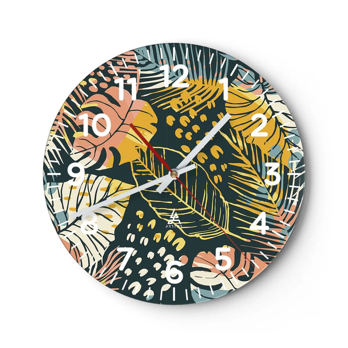 Wall clock - Clock on glass - Leafy Fantasy - 30x30 cm