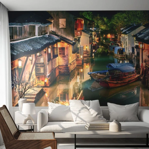 Photo Wallpaper Standard Eco - Evening on a Chinese Street - Landscape, City, Asia - 250x175 cm
