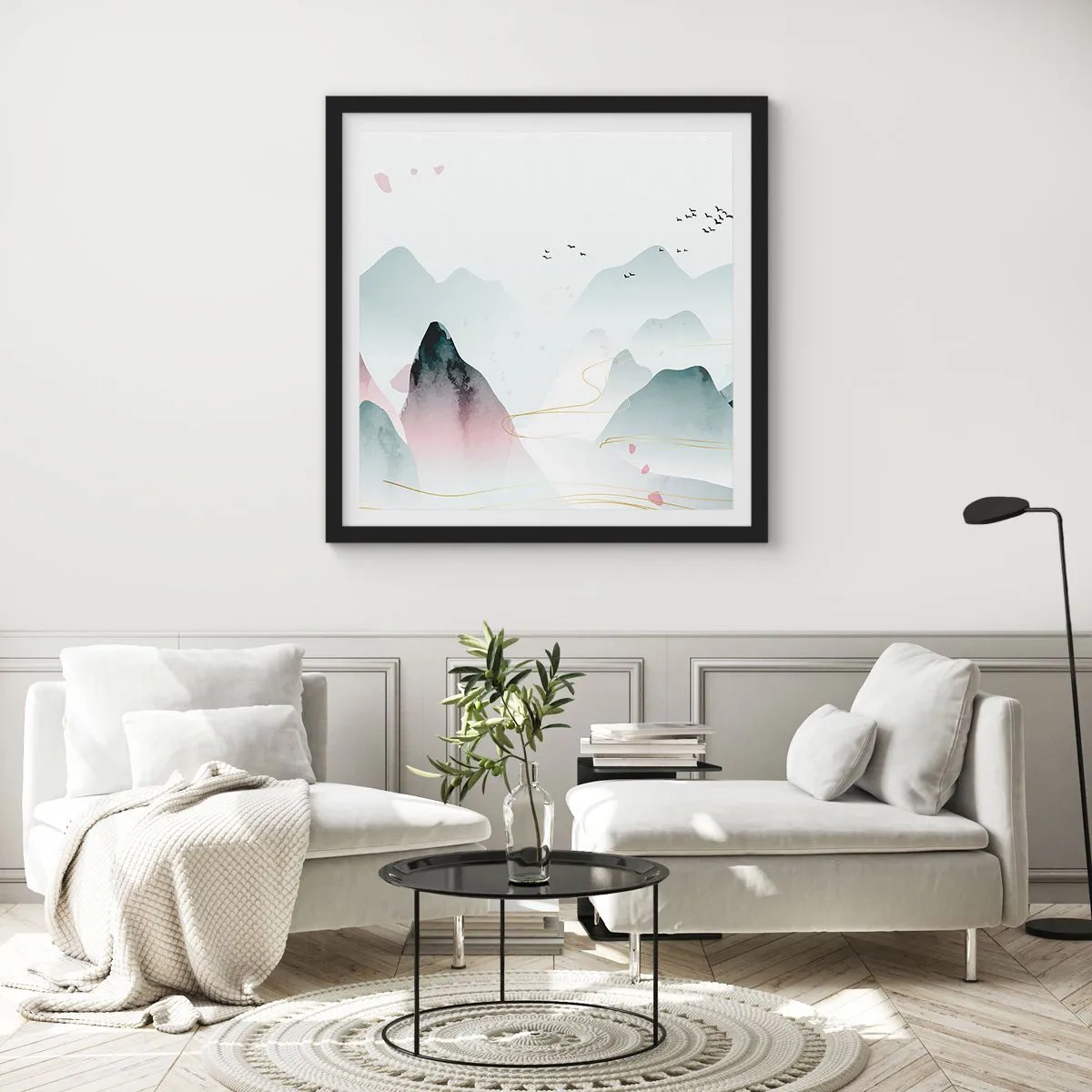 Poster in black frame - Over the Peaks - 40x40 cm