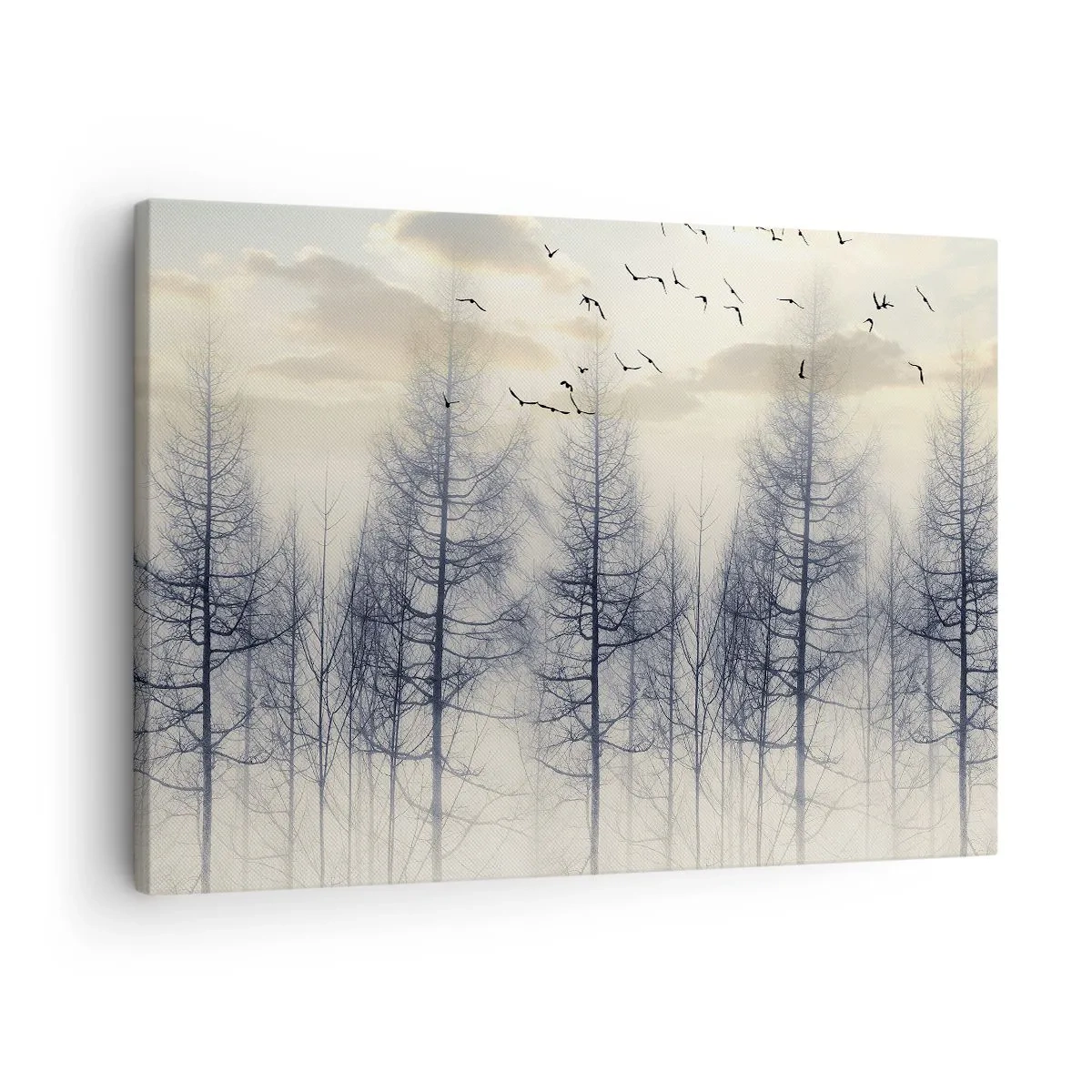 Canvas picture - Misty forest with birds against the sunset sky - 70x50cm - Spirits of the Forest - Modern wall decoration for the living room and bedroom ARTTOR