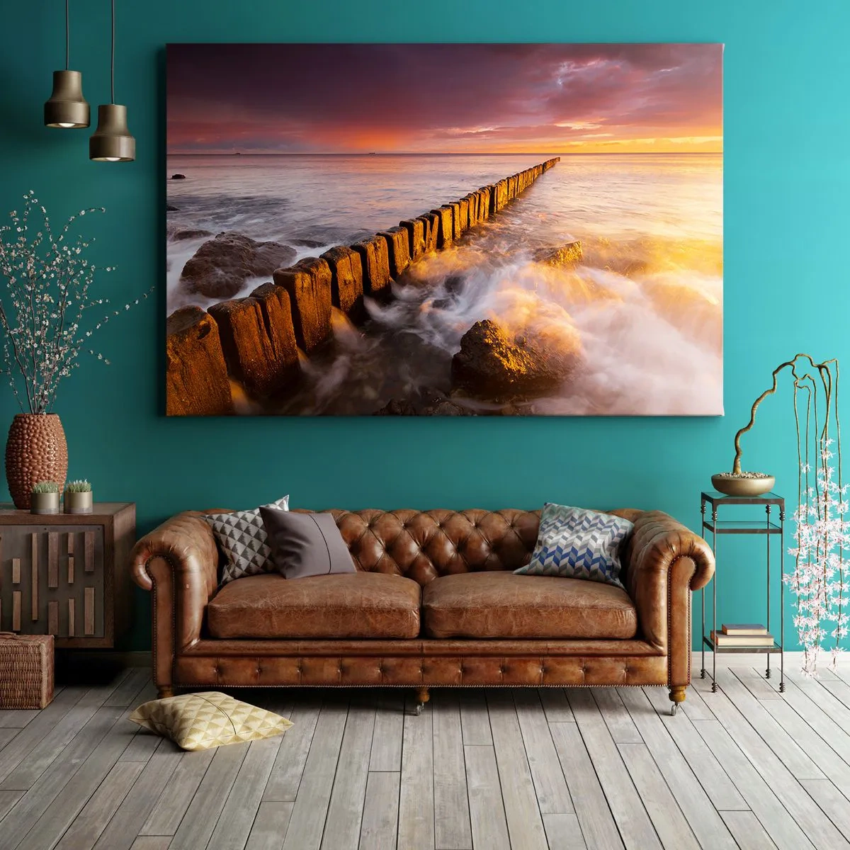 Canvas picture - A picturesque landscape by the sea at sunset - 70x50cm - Gentleness of Waves - Modern wall decoration for the living room and bedroom ARTTOR