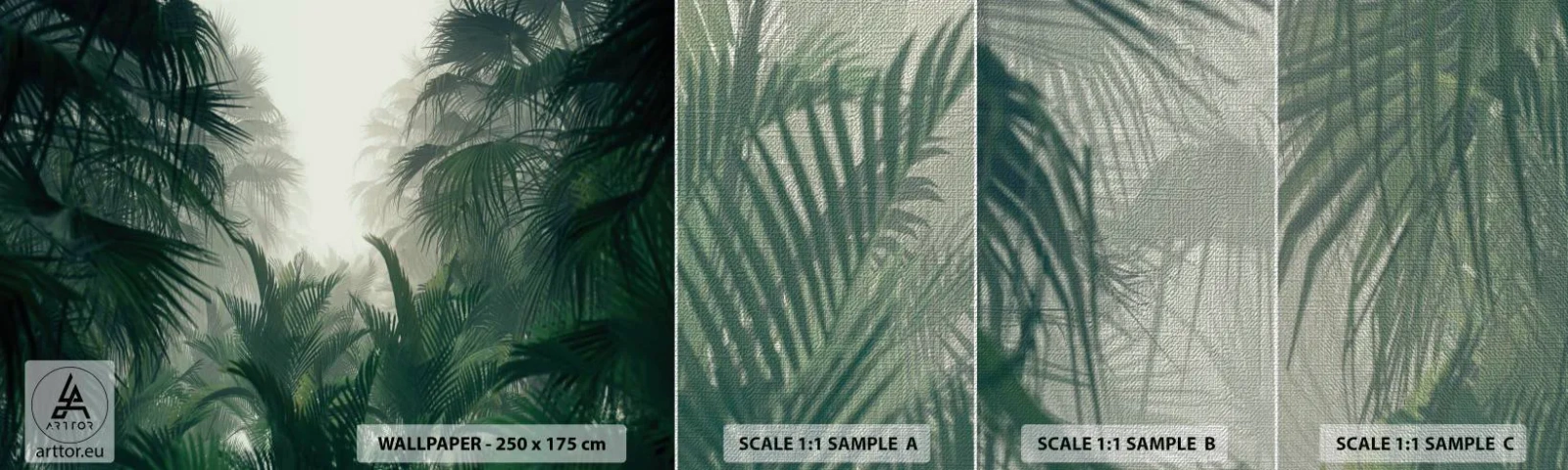 Photo Wallpaper Sample Premium Canvas - Tropical Secret - Jungle, Coconut Palm, Forest - 100x30 cm