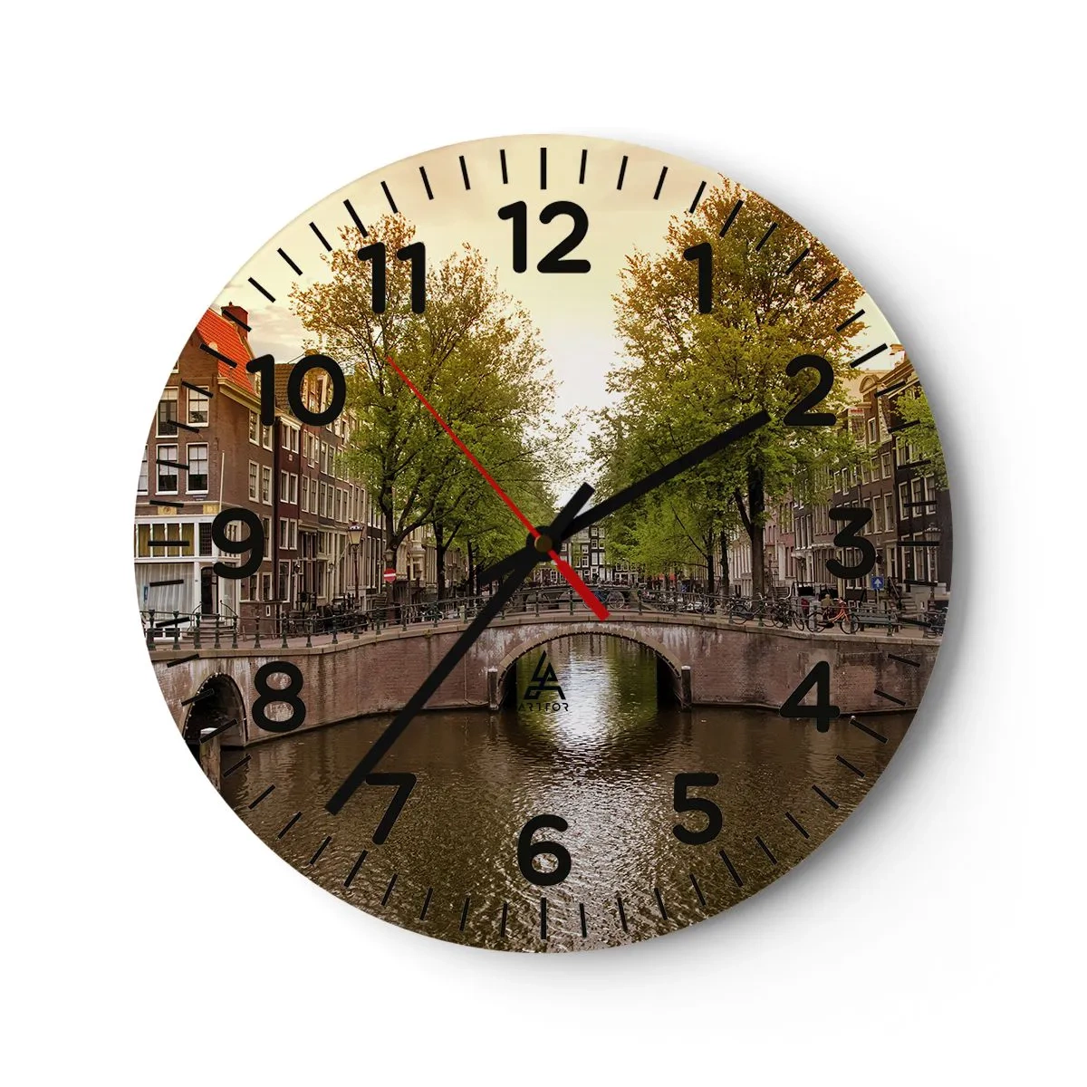 Wall clock - Clock on glass - By Boat or by Bike? - 40x40 cm