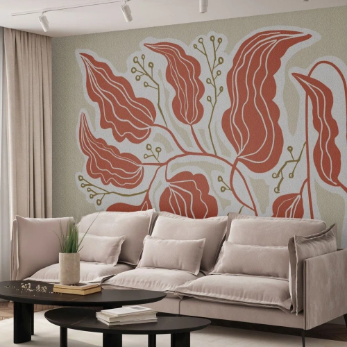 Self-Adhesive Photo Wallpaper Deluxe Sticker - Folk and Coral - Boho, Botanical, Flowers - 350x256 cm
